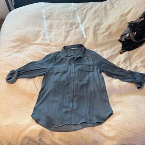 Daniel Rainn Women's Blue Silk Button-Up Shirt with Pockets